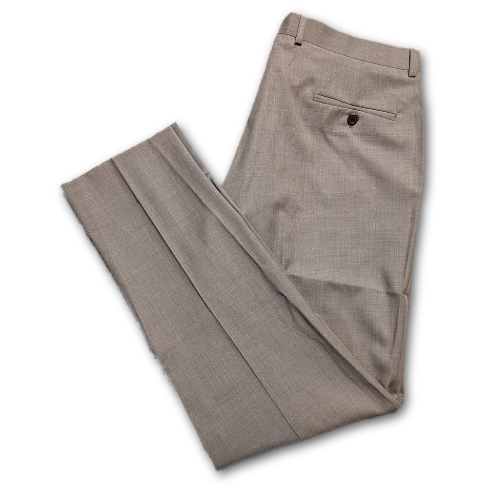 Brooks Brothers Classic Mens Pants Tan 38x32 Wool Blend Stretch Flat Front Dress
